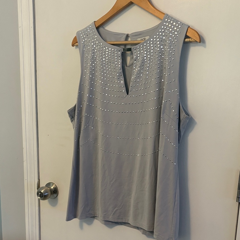 Cache Gray Blouse with Silver Detailing